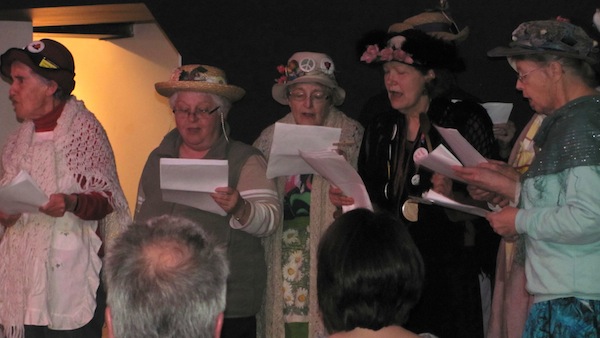 Fredericton's Raging Grannies open the 5th Annual Benefit for the Revolutionary Association of the Women of Afghanistan (RAWA). Photo: Tracy Glynn. raging2