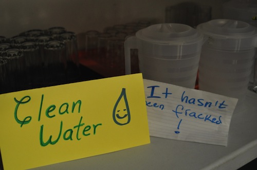 Tap water at a community meeting on shale gas in Taymouth on June 15th, 2011. Photo: Stephanie Merrill. taymouth 6-15-11 0099