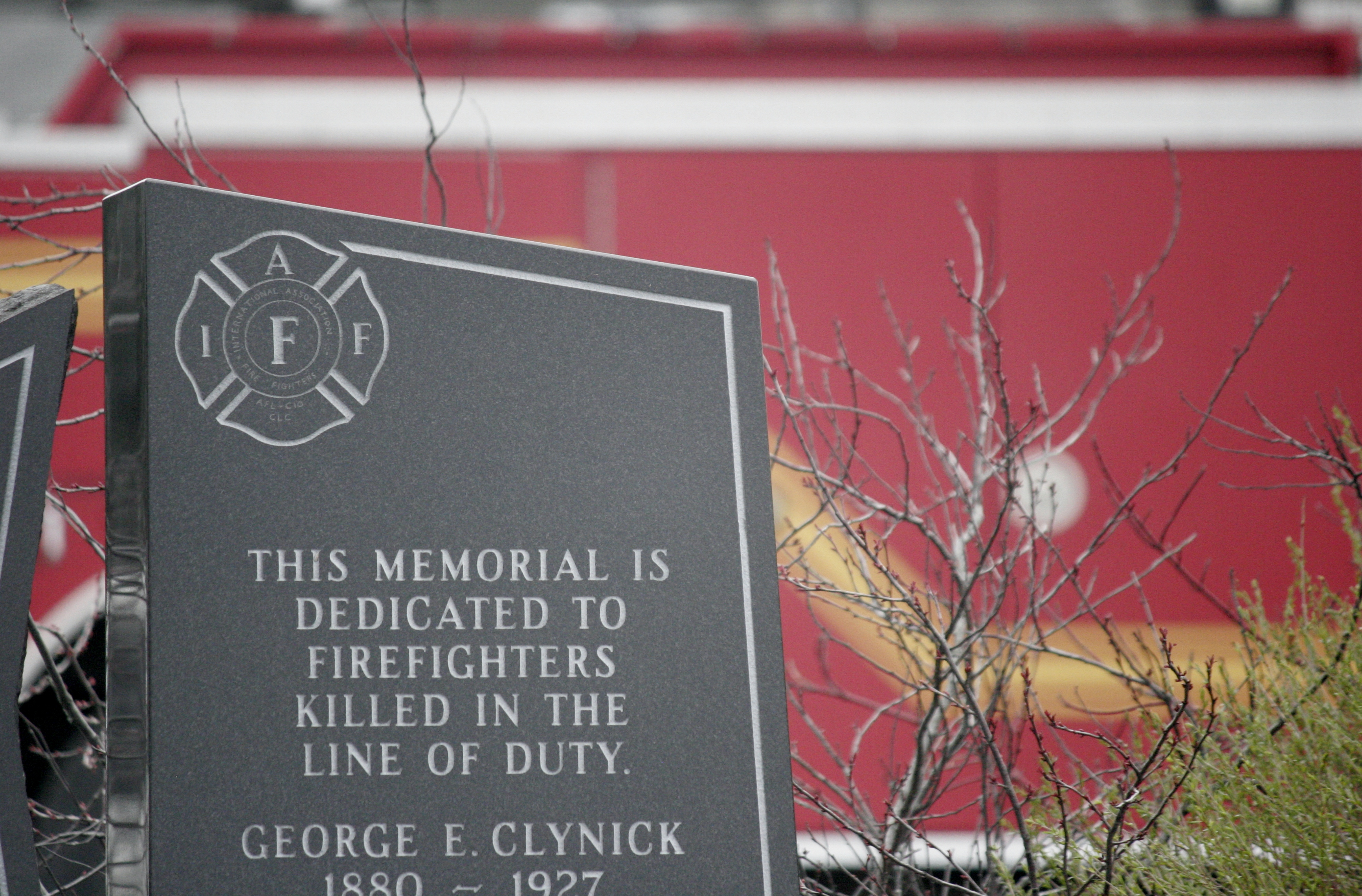 The Fallen Firefighers Monument in Fredericton was the site of gathering for the National Day of Mourning on April 28th. Photo: Ethan Haslett. firefightermonument
